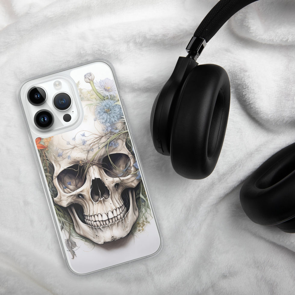 Product image of Botanical Requiem iPhone clear case showing ivory bone with charcoal shadows