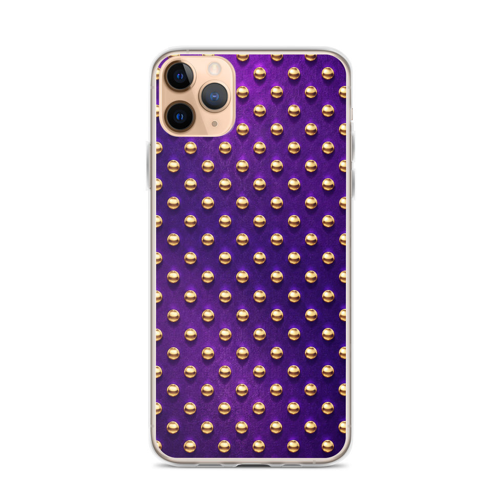 Amethyst Gold Dots clear case for iPhone 11 Pro Max, gold-look dots on amethyst purple, alternate view 2