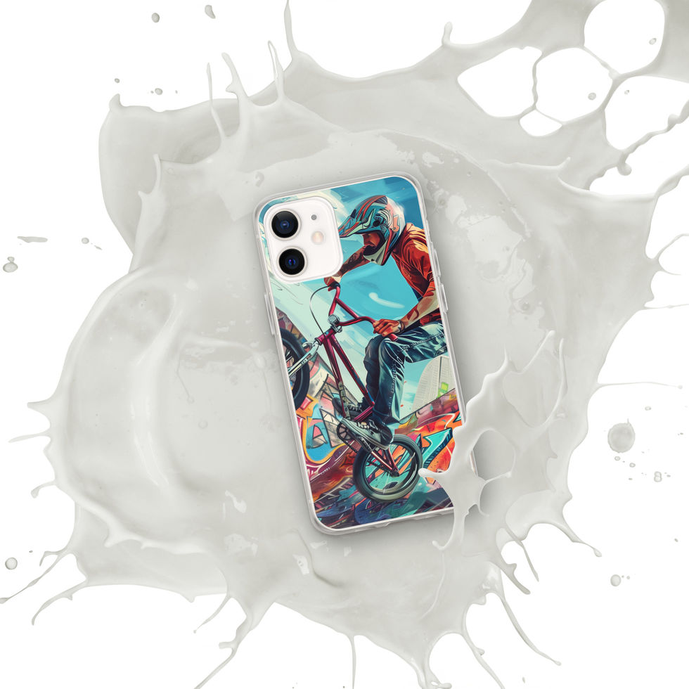 Urban Freestyle Clear case for iPhone 12 mini, BMX rider and colourful graffiti, white paint splash background