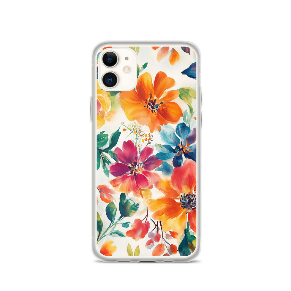 Painter’s Garden clear iPhone case with a dense garden of coral and berry flowers