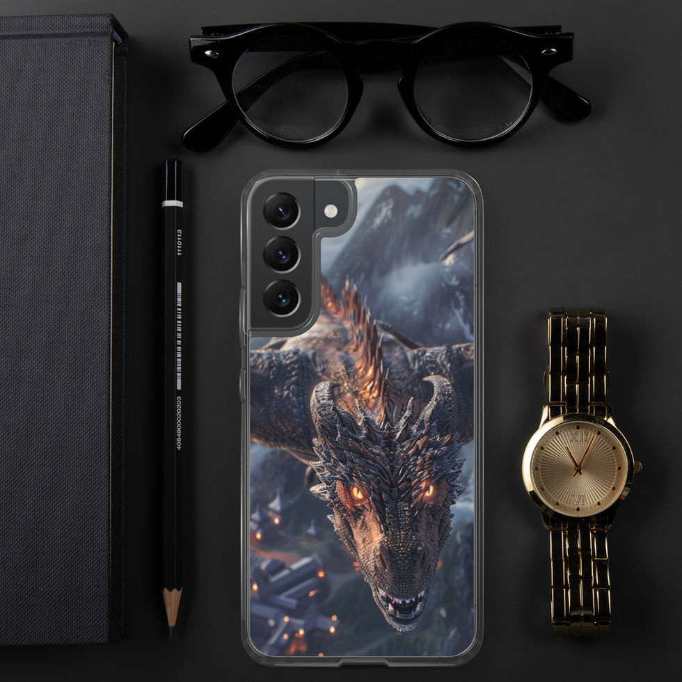 Shadowflame Fury dark fire dragon clear case for Samsung Galaxy S22 Plus – angled clear-side view 17