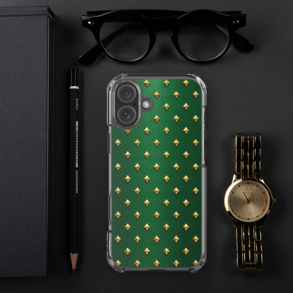 Emerald Gilt Diamonds clear case for iPhone 16 Plus, gold-look diamonds on emerald green
