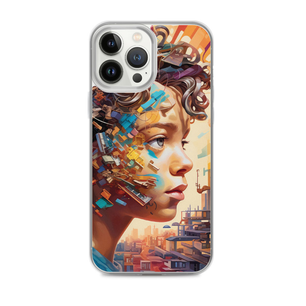 Constructed Dreams clear iPhone case with mechanical surreal artwork, screen edge detail, image 18