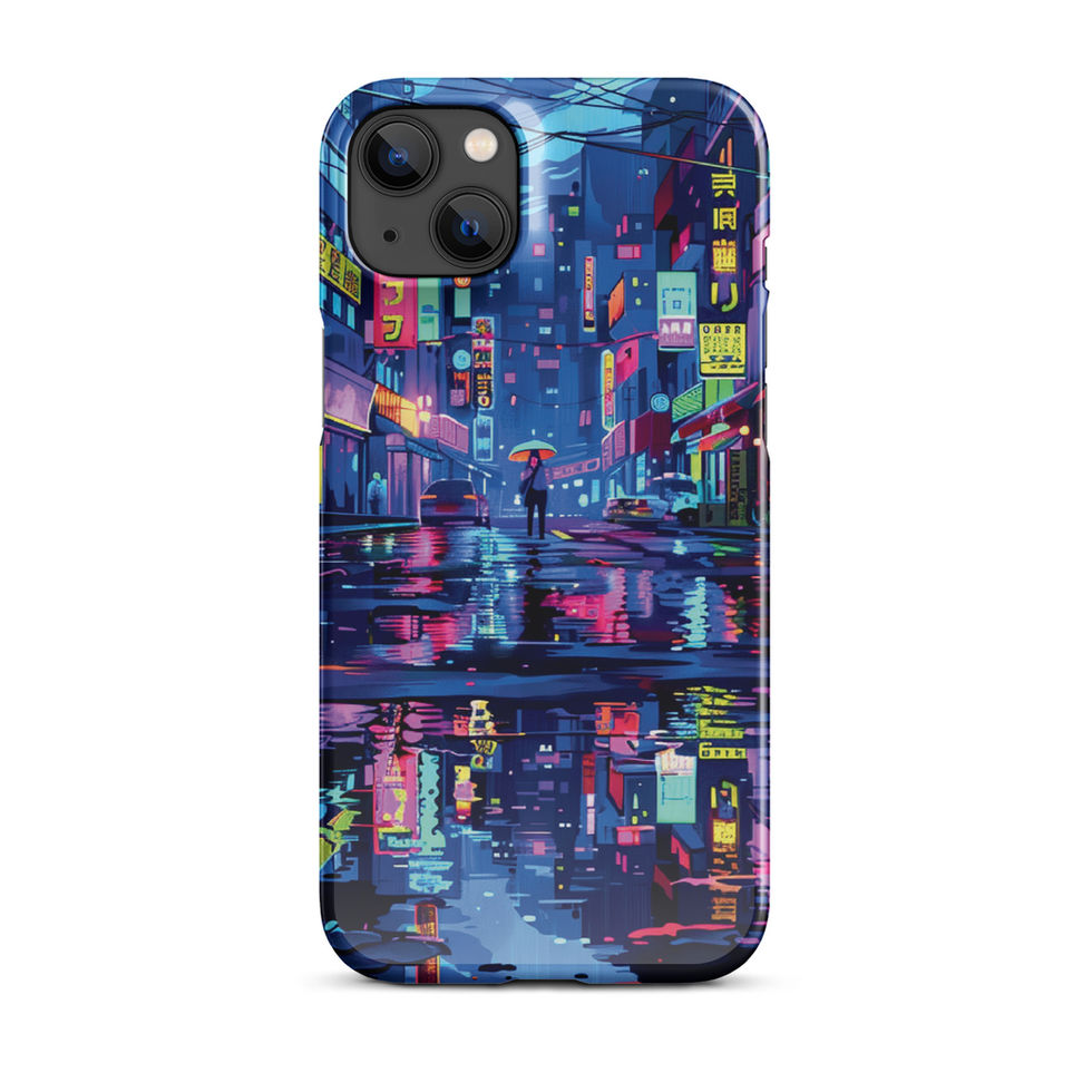 Neon Reflection iPhone snap case with glowing signs lining a reflective city street