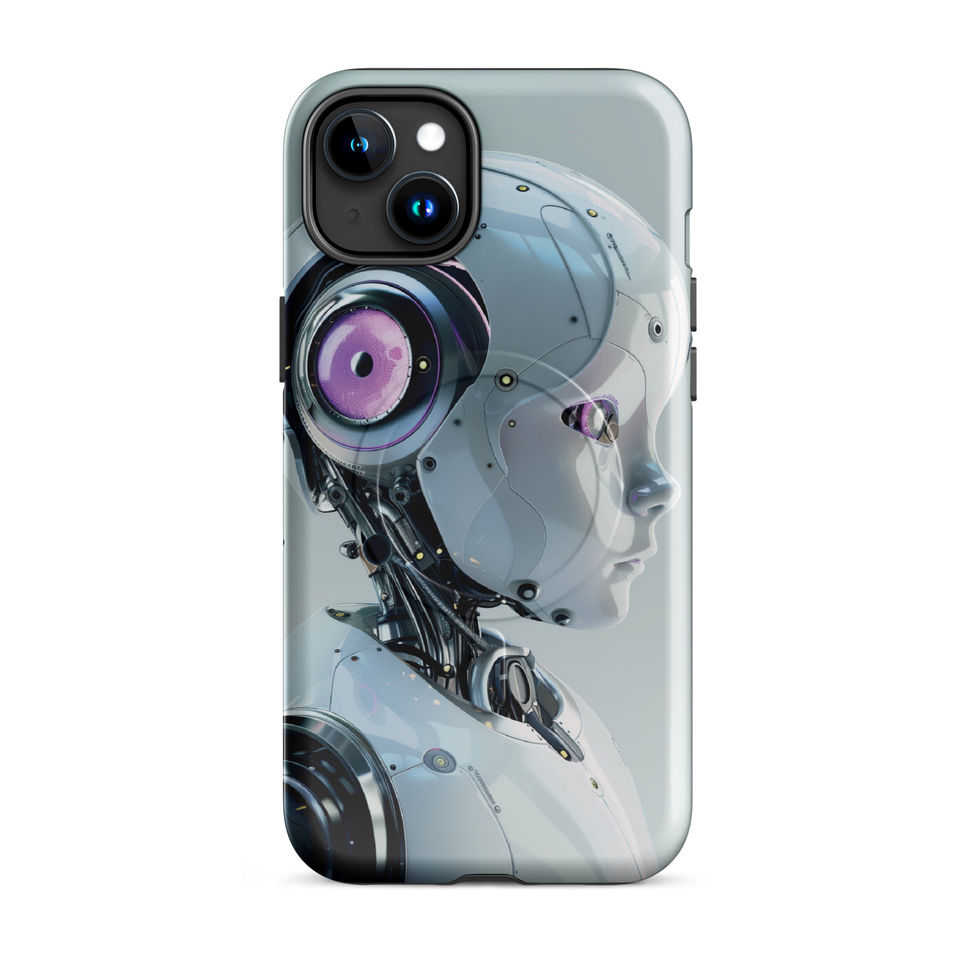 Nano Blossom sci-fi robot artwork on a protective iPhone MagSafe Tough Case