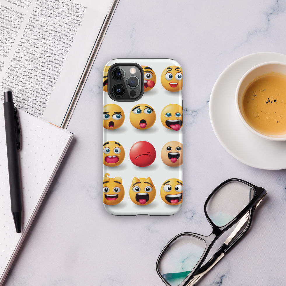 "Emoji Madness" iPhone Tough Case showing small faces arranged in rows in the printed design