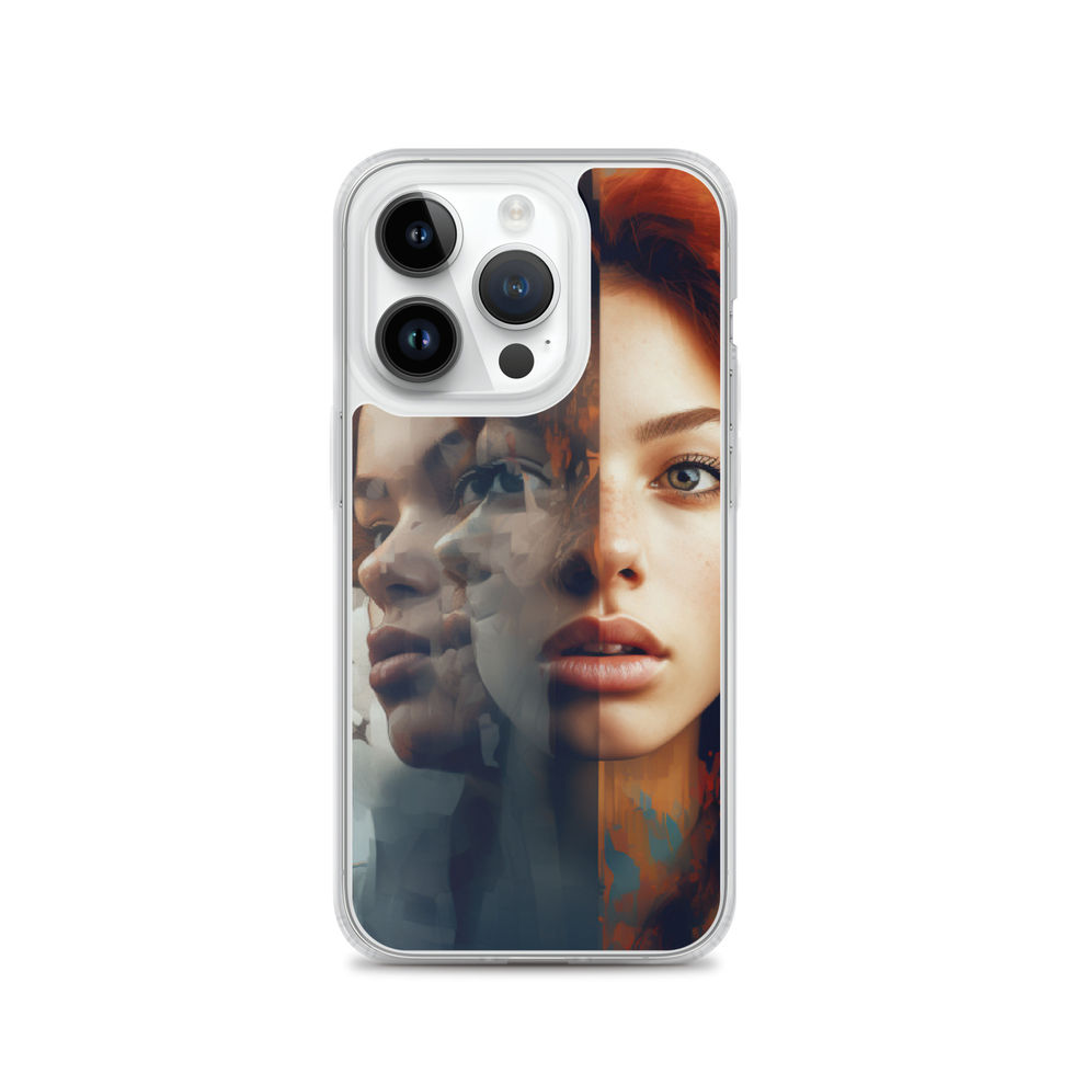 Fragmented Reality clear iPhone case with glowing fractured portrait art, portrait artwork detail, image 28