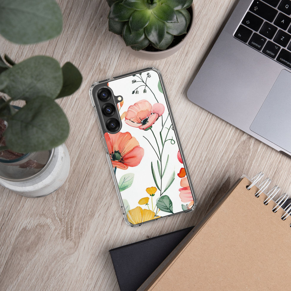 Petal Blush clear Samsung case, button cutout 26