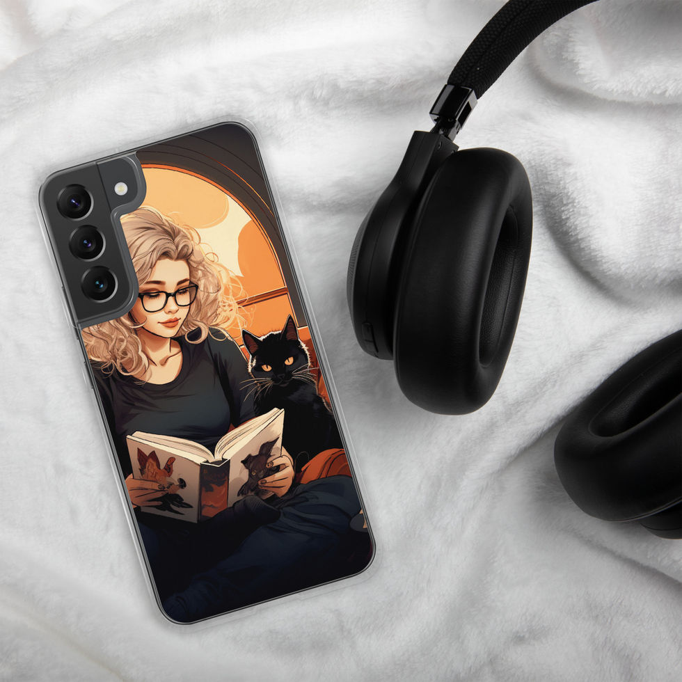 Literary Haven clear Samsung case with soft amber halo