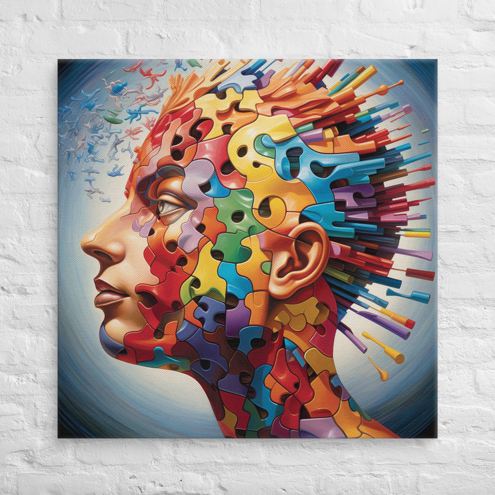 Pieces of Thought canvas wall art – fragmented face with layered multicoloured pieces