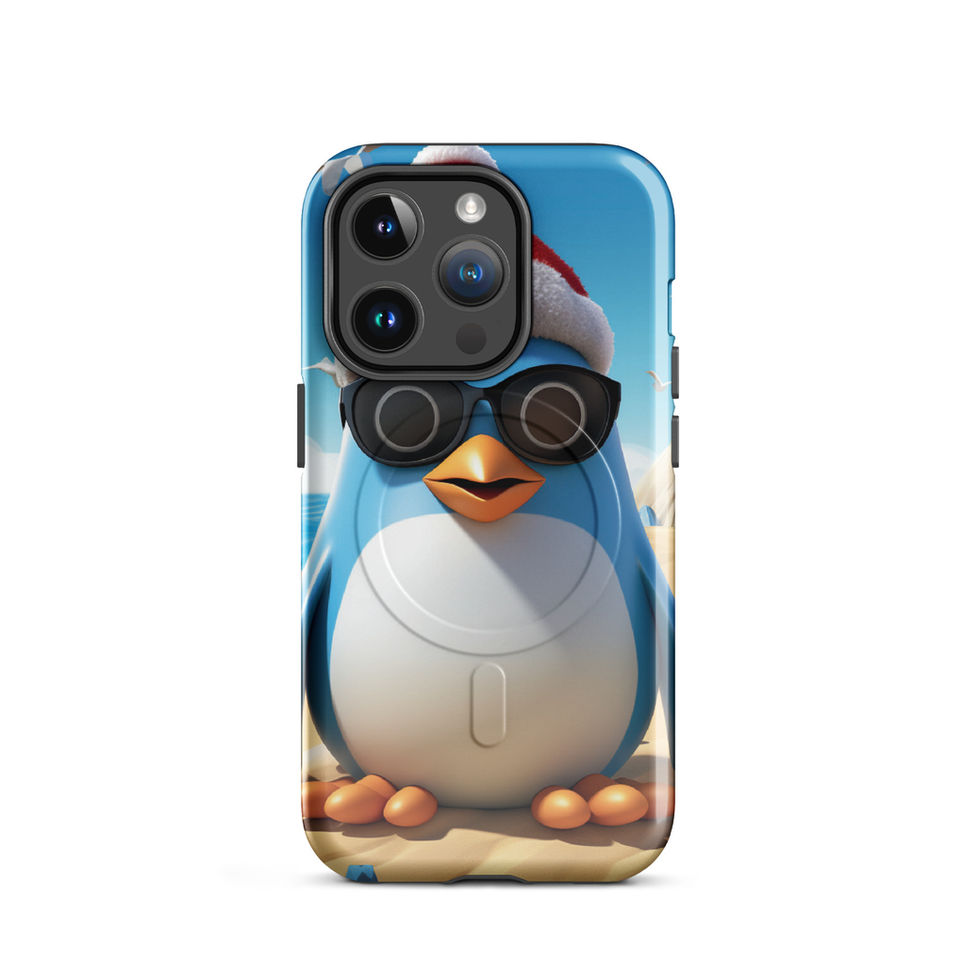 Beach penguin-mockup-04 showing Sandy Chill artwork on an iPhone MagSafe tough phone case
