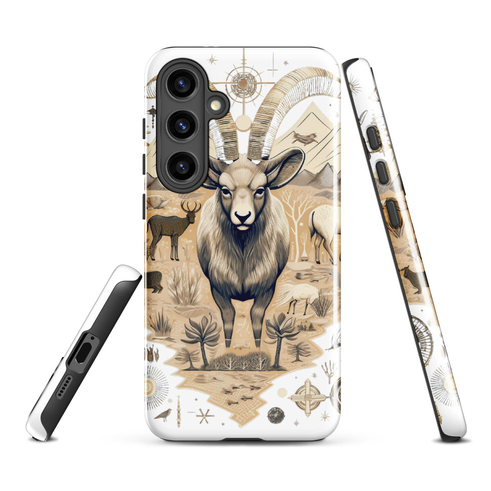 Nomadic ram-mockup-16 showing Nomadic Spirit artwork on a Samsung tough phone case