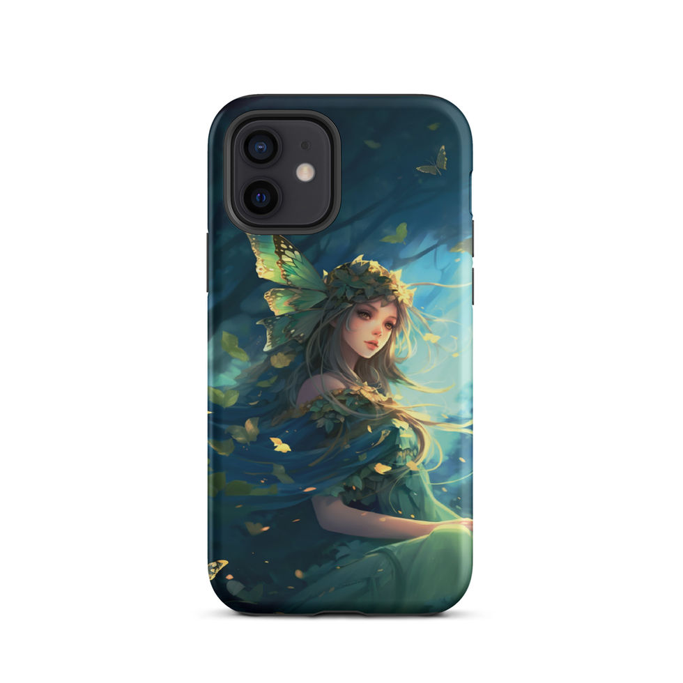 Forest Enchantress iPhone Tough Case with luminous leaves around the portrait