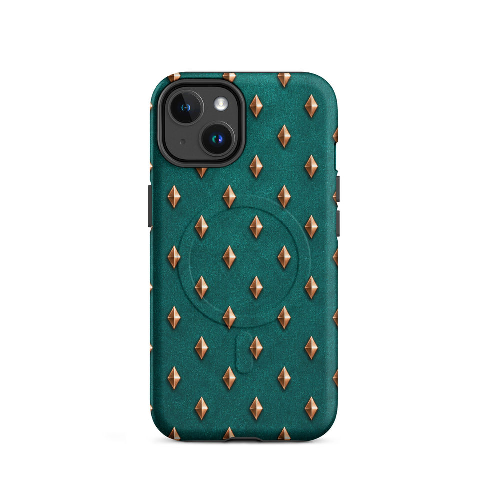 Teal Copper Diamonds magsafe case for iPhone 14, copper-look diamonds on teal