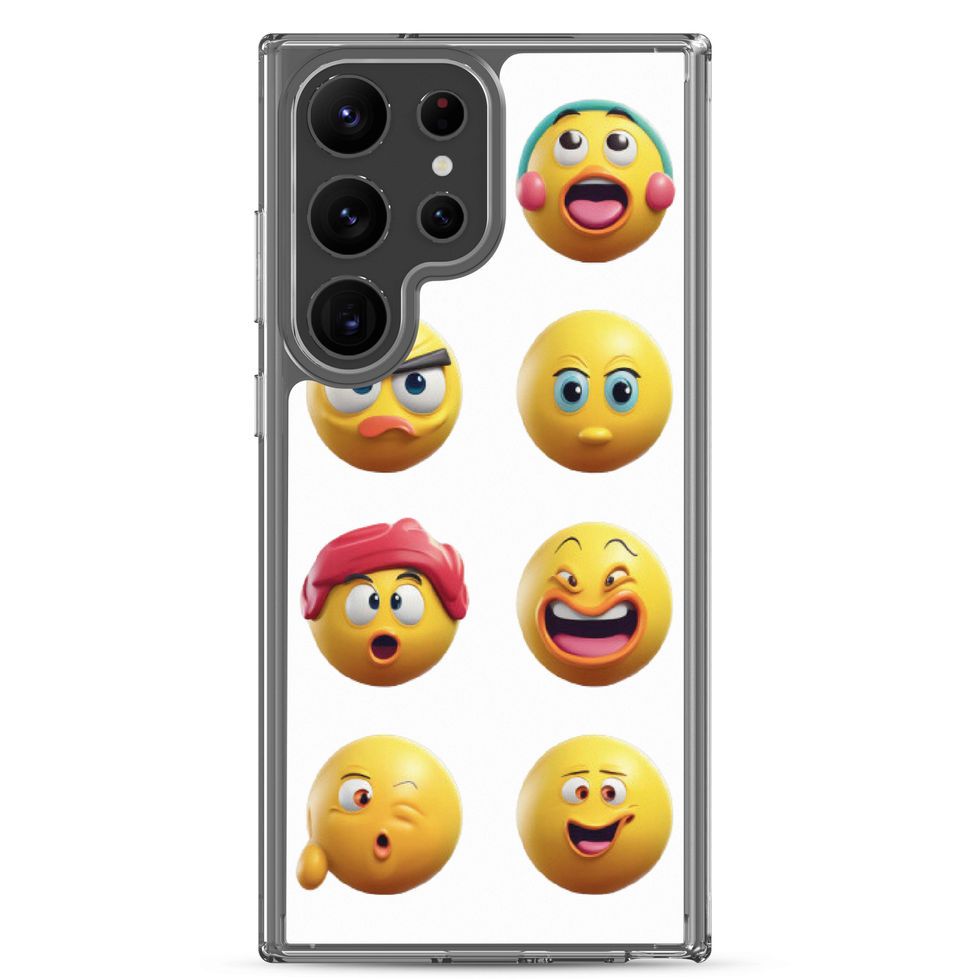 Emoji Frenzy clear Samsung case with the clear shell and busy emoji grid from the rear.