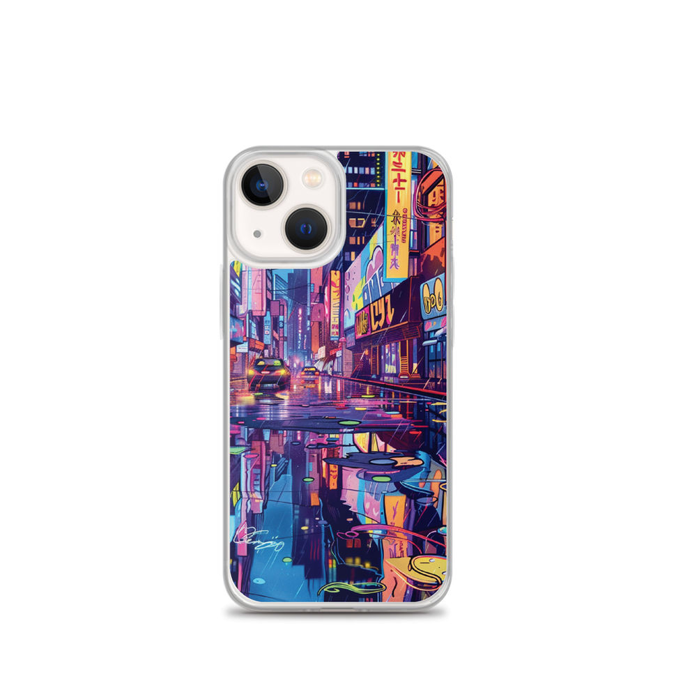 Cyber Rain glowing rainy city artwork on a transparent clear iPhone case โ gallery view 16