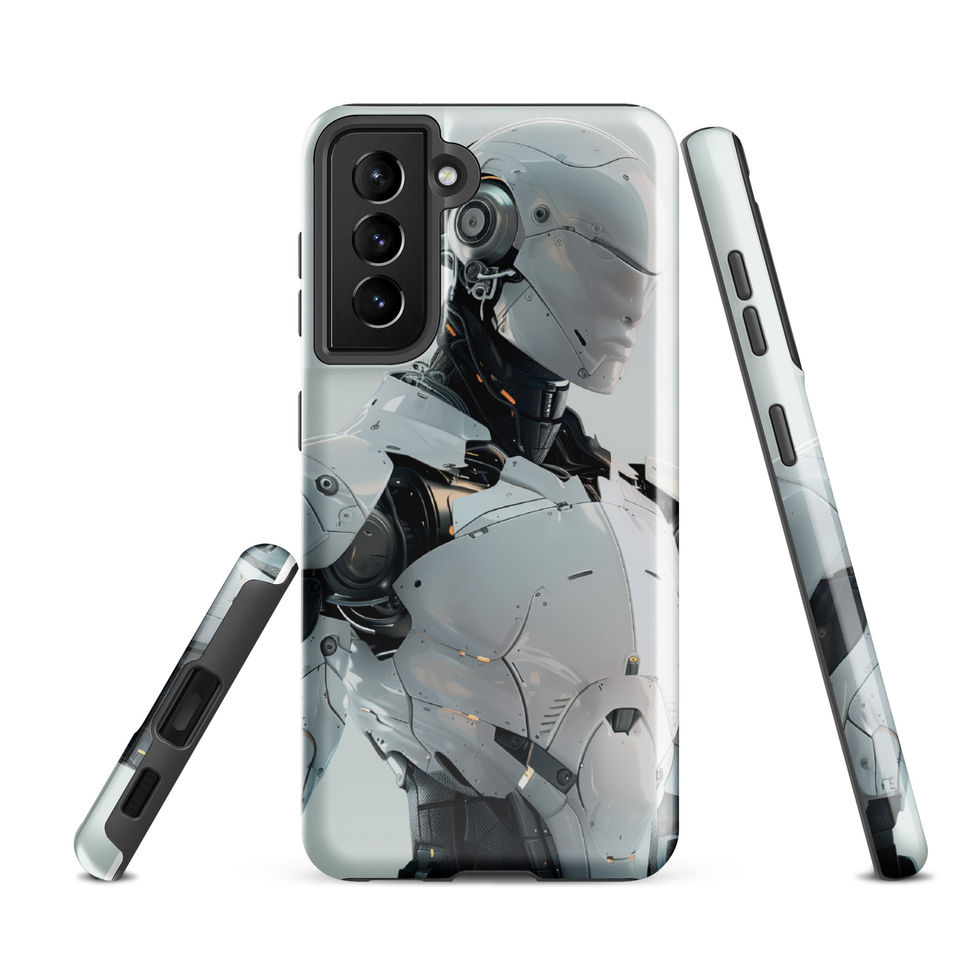 Titan Vanguard tough Samsung case, futuristic side-profile robot across a protective phone shell