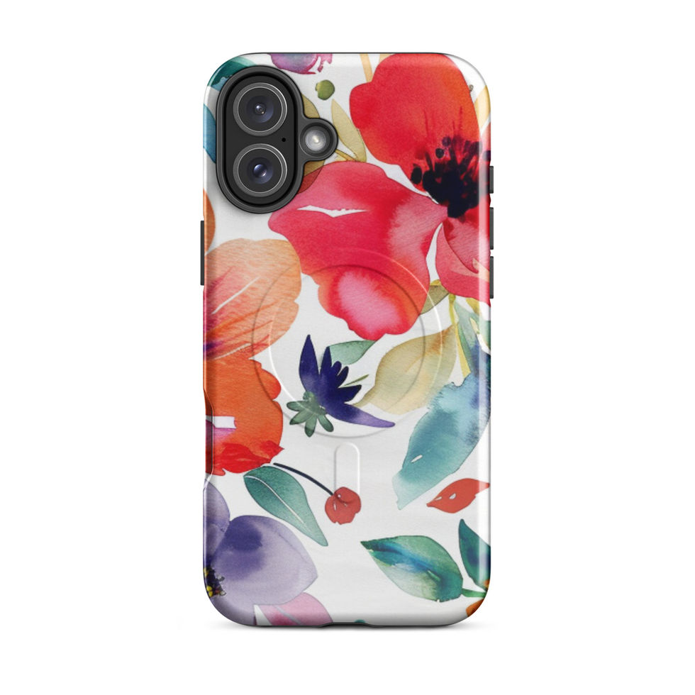 Pastel Petal Drift MagSafe tough case for iPhone 16 Pro with blush flowers, green leaves and magnetic charging support