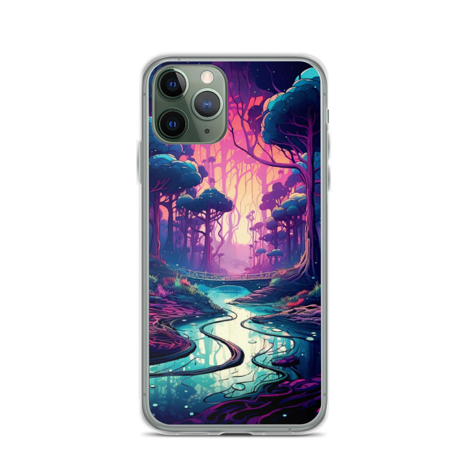 Neon Enchanted Forest luminous trees on clear iPhone case — gallery view 04