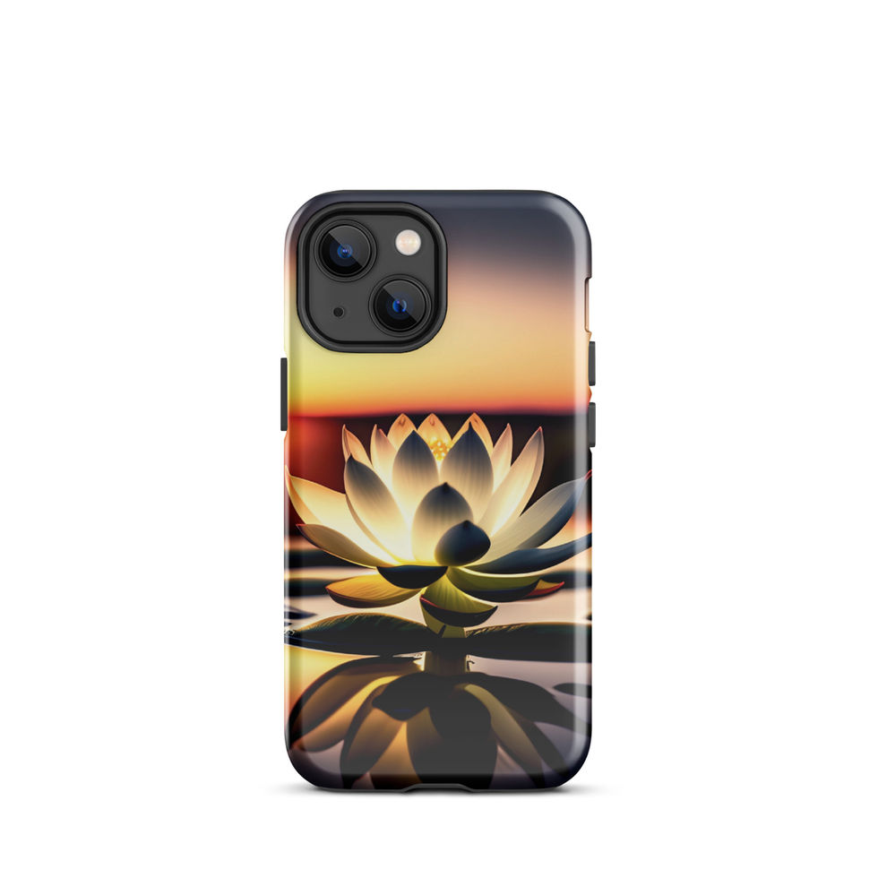Sunlit Lotus iPhone tough case, rear view; broad lotus petals opening around a figure.