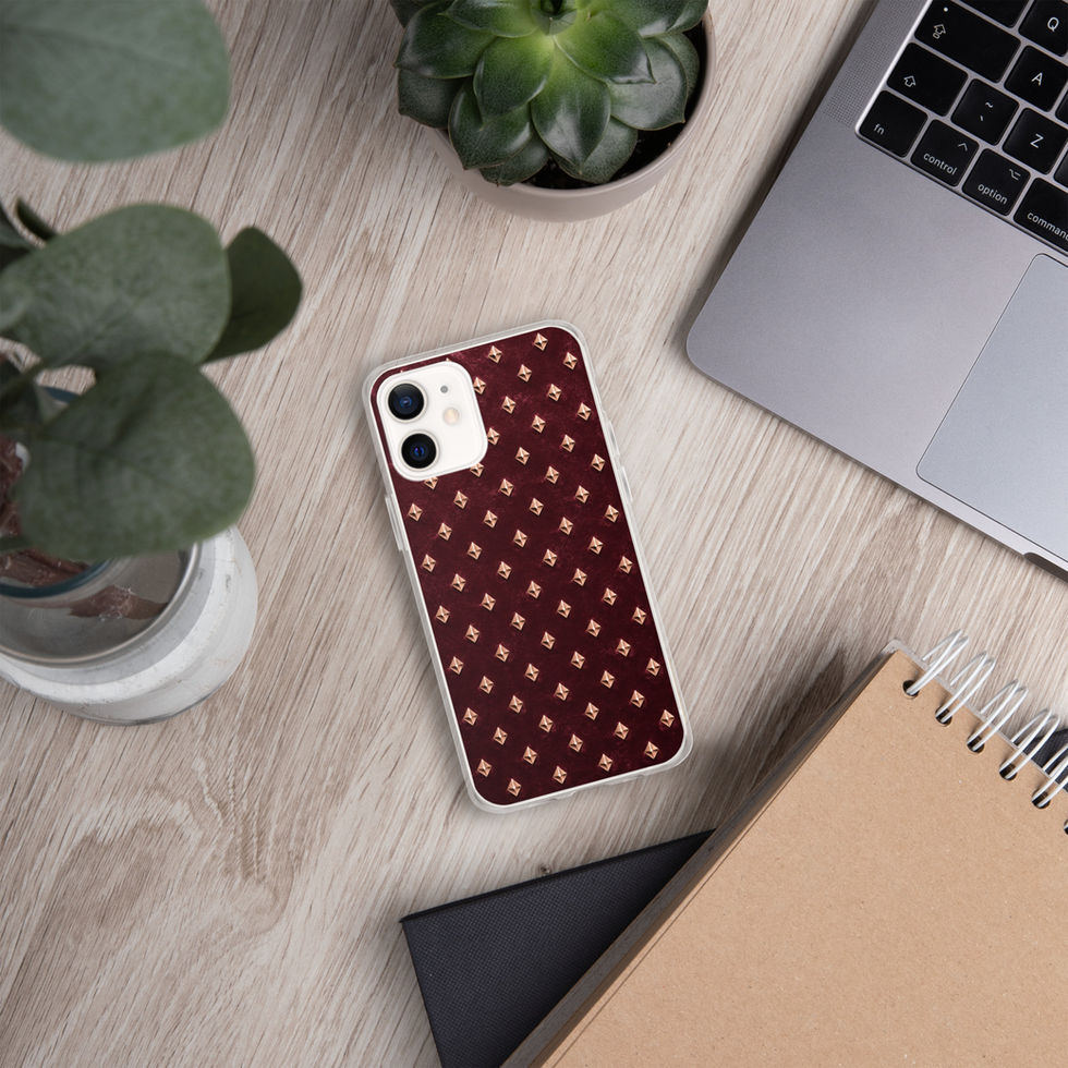 Rosé Velvet Diamonds clear case for iPhone 12 mini, rose gold-look diamonds on burgundy, alternate view 3