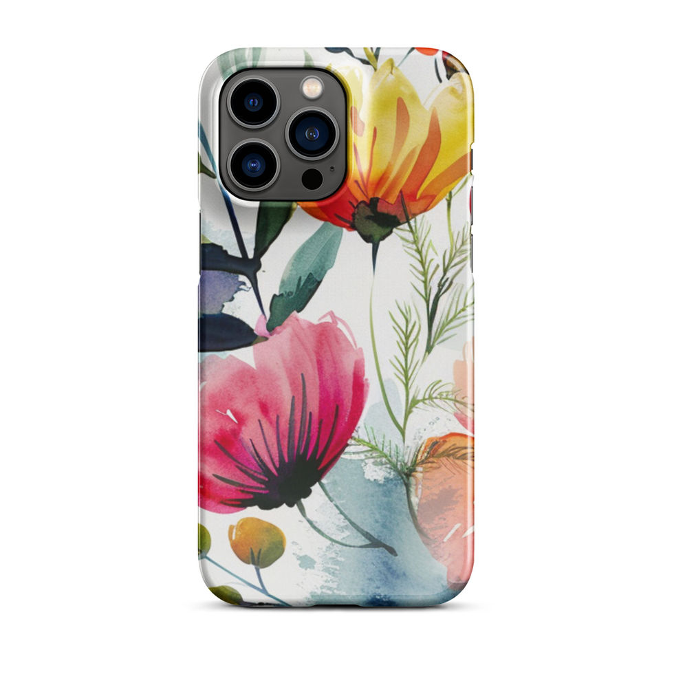 Crimson Meadow slim snap case for iPhone 15, transparent edge detail 16 with vivid red, coral and blush flowers
