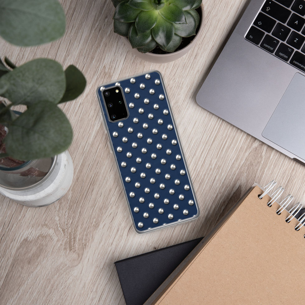 Midnight Silver Dots clear case for Samsung Galaxy S20 Plus, silver-look dots on navy blue, alternate view 3