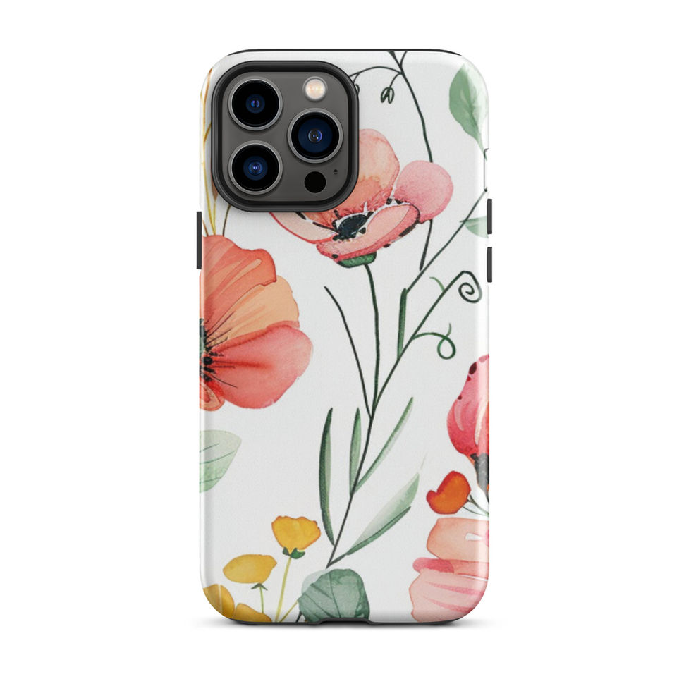 iPhone protective case featuring blush petals and hand-drawn garden stems