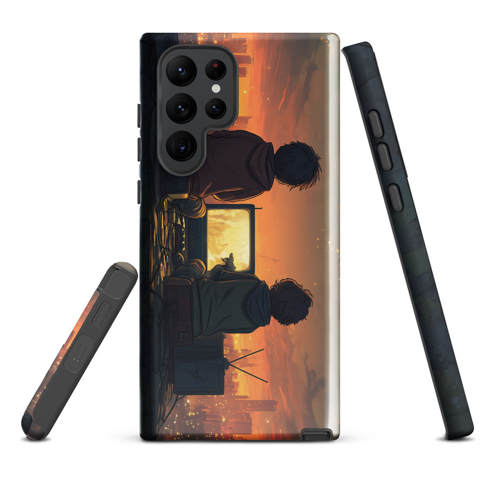 Rooftop Retro Nights neon rooftop gaming artwork on Samsung Galaxy S23 tough phone case, rear design view, gallery image 3