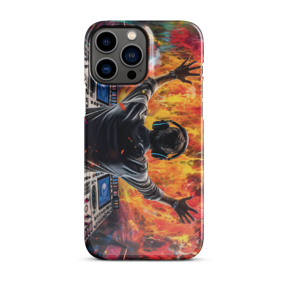 Neon Soundwave glowing music-wave artwork on a slim snap iPhone case for iPhone 14