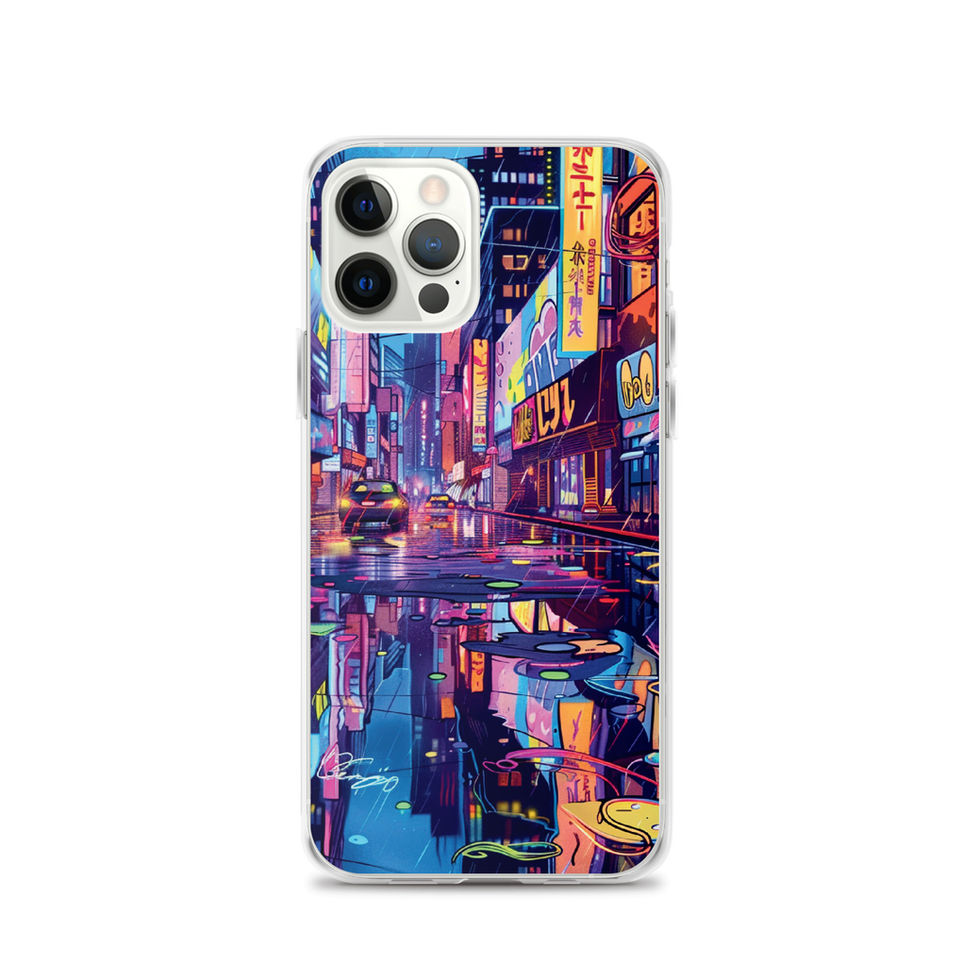 Cyber Rain glowing rainy city artwork on a transparent clear iPhone case โ gallery view 12