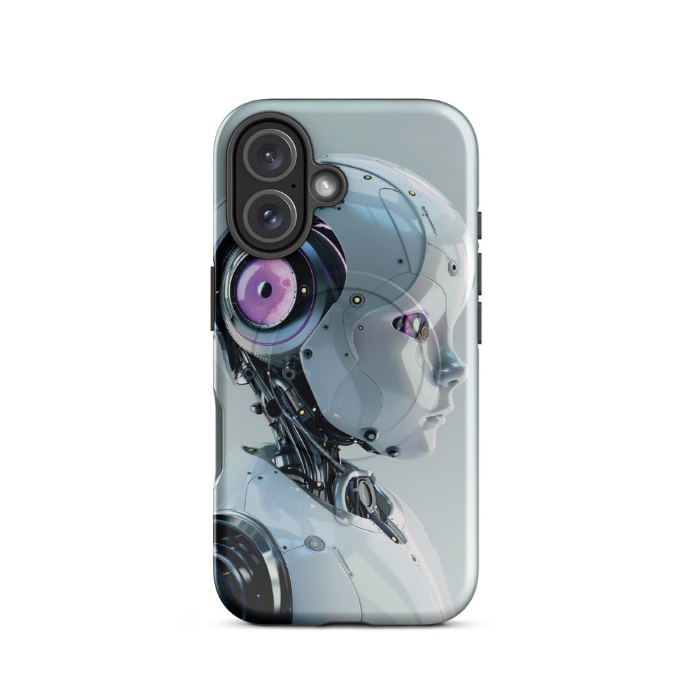 Nano Blossom MagSafe Tough Case showing a pale robot with pink-violet circular eye detail