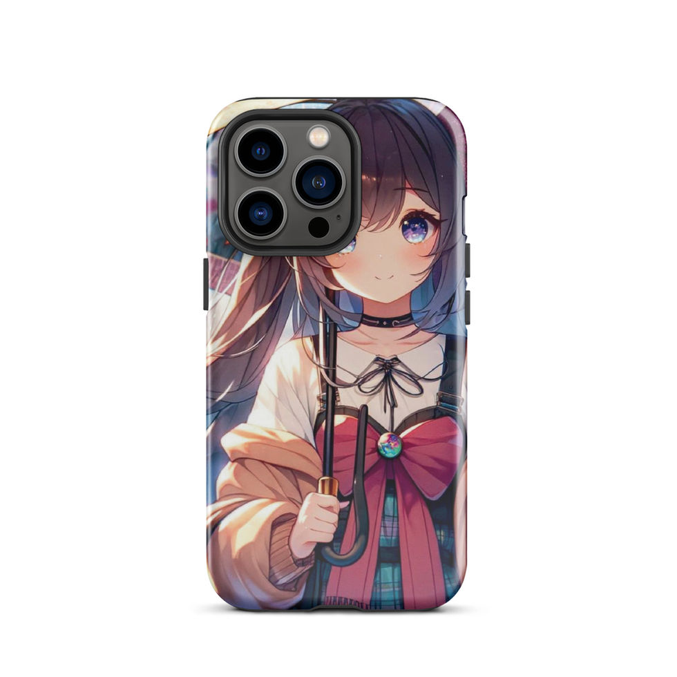 Rainy Day Elegance iPhone tough case, rear view of a girl with an umbrella and flowing hair.