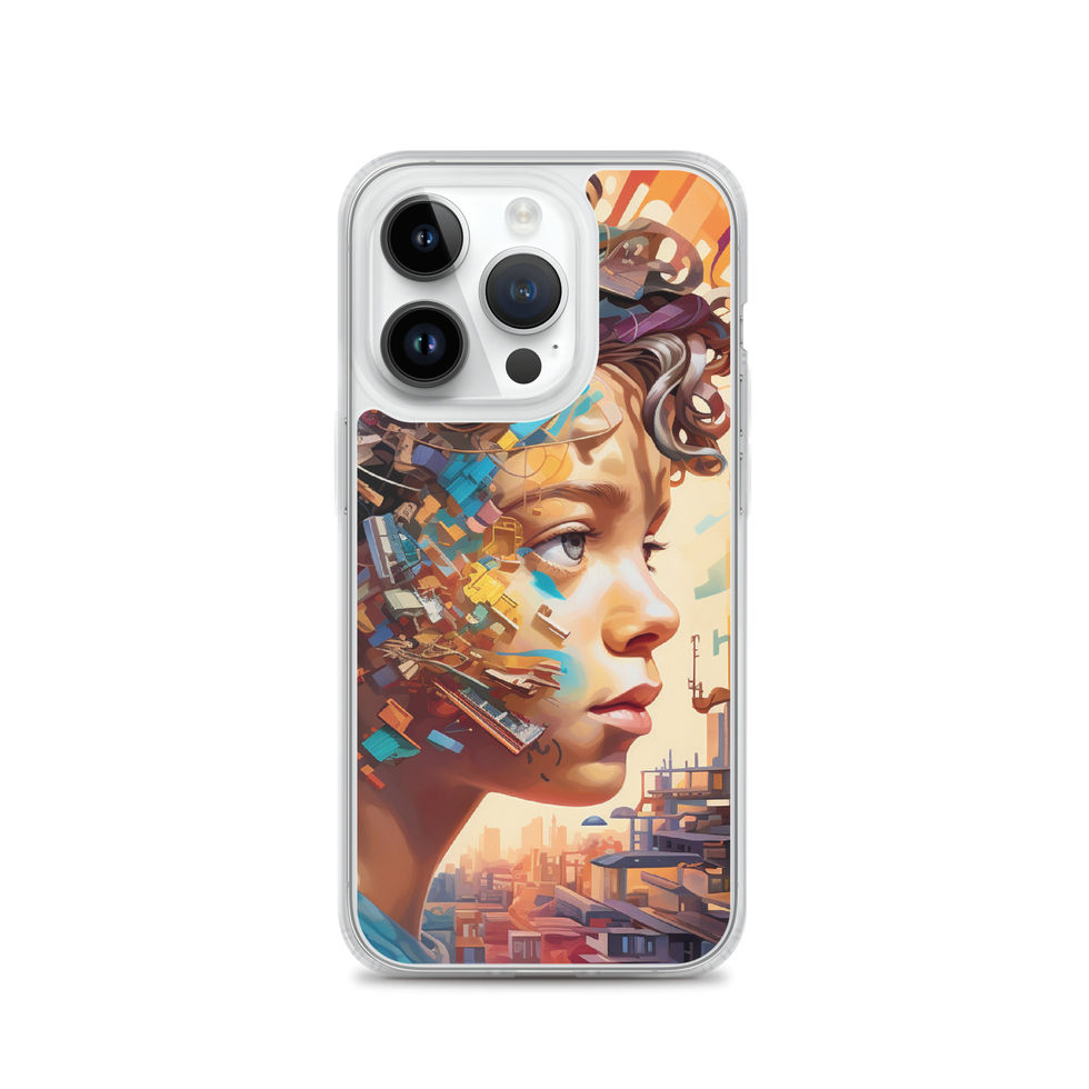 Constructed Dreams clear iPhone case with mechanical surreal artwork, portrait artwork detail, image 28