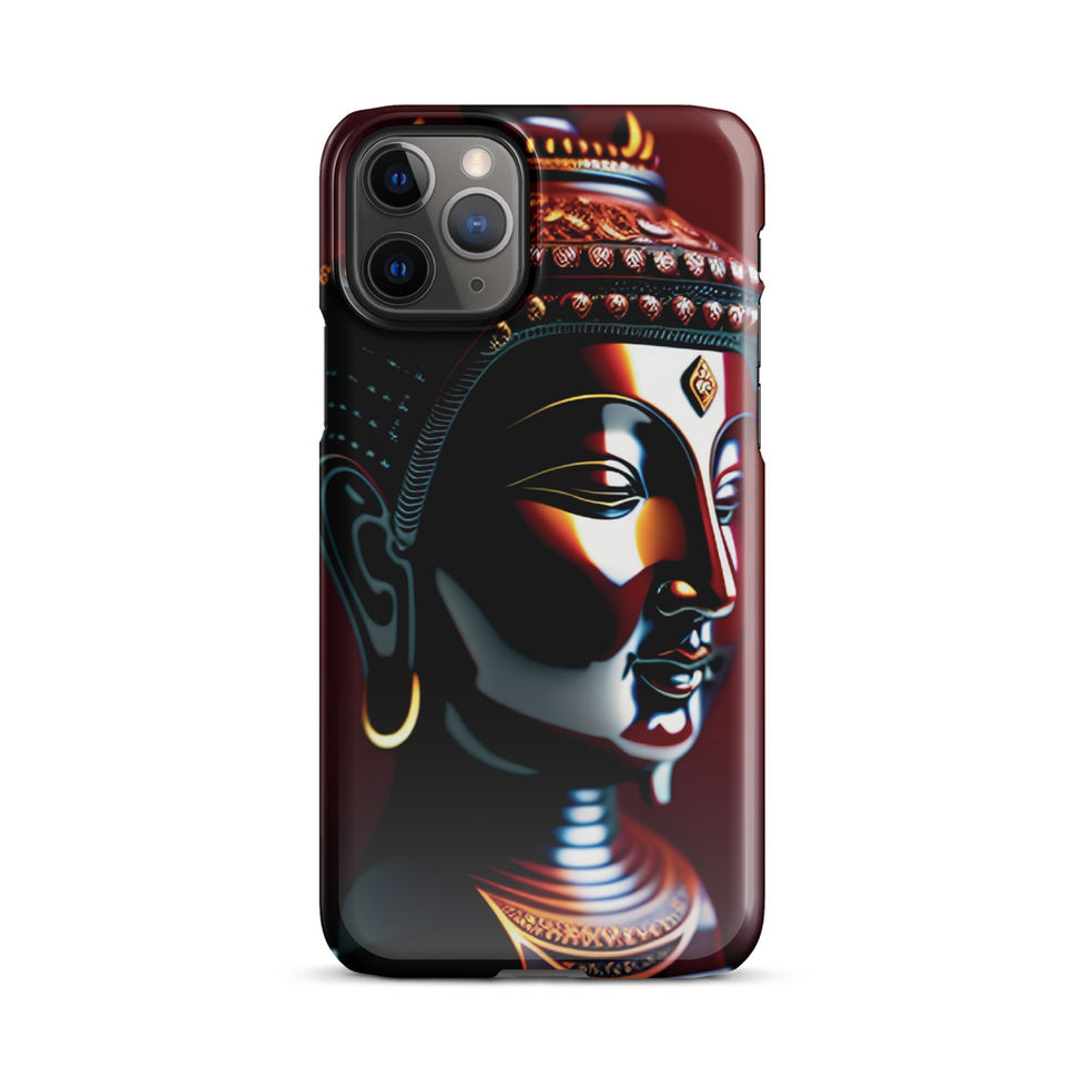 Majestic Buddha Head iPhone snap case, back view; ornate headpiece above a serene expression.
