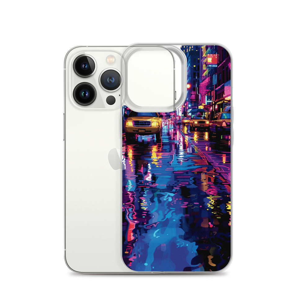 Neon Pulse neon city taxi artwork on a transparent clear iPhone case โ gallery view 21