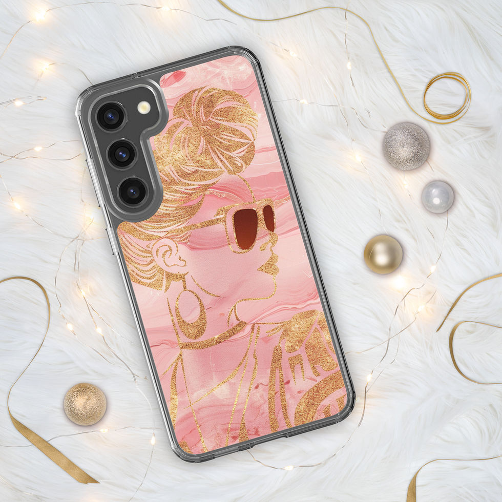 Golden Luxe clear Samsung phone case with soft rose tones and metallic-looking flower outlines.