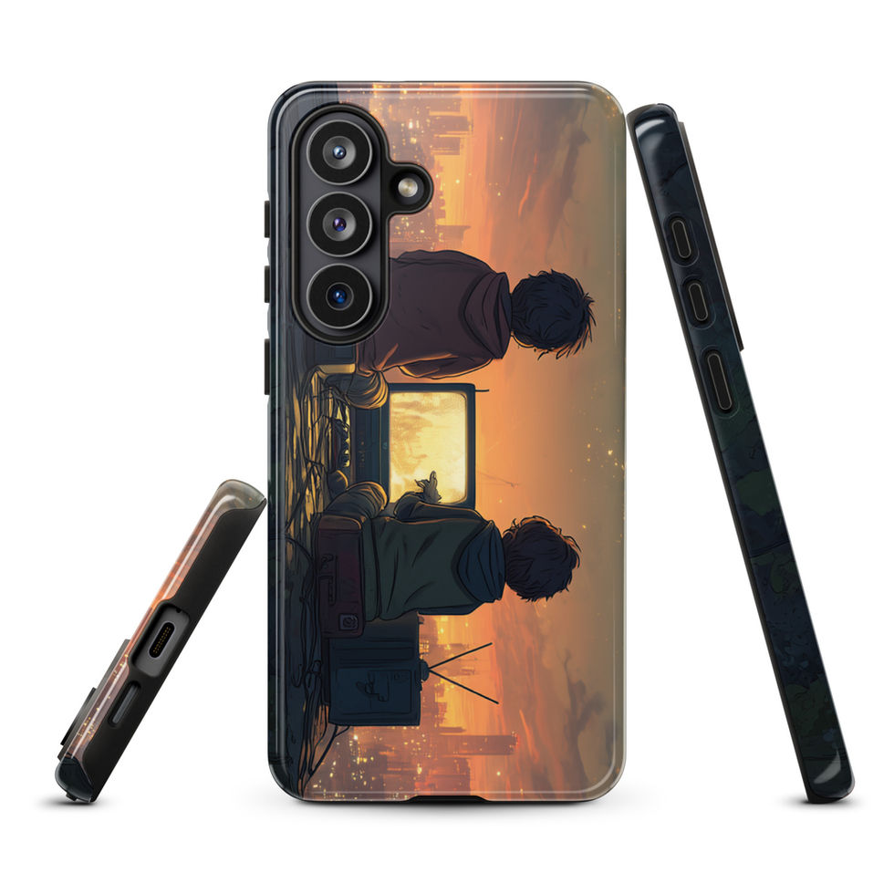 Rooftop Retro Nights neon rooftop gaming artwork on Samsung Galaxy S22 Plus tough phone case, front view, gallery image 1