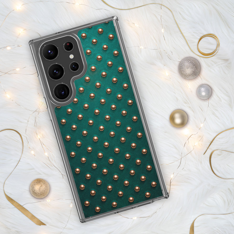 Teal Copper Dots clear case for Samsung Galaxy S23 Ultra, copper-look dots on teal