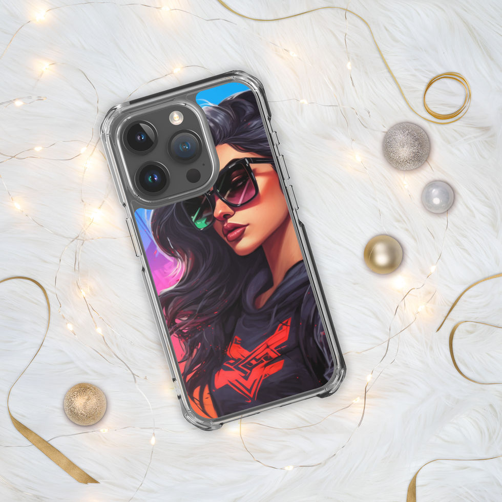 Midnight Edge iPhone clear case with dark outfit against neon colour
