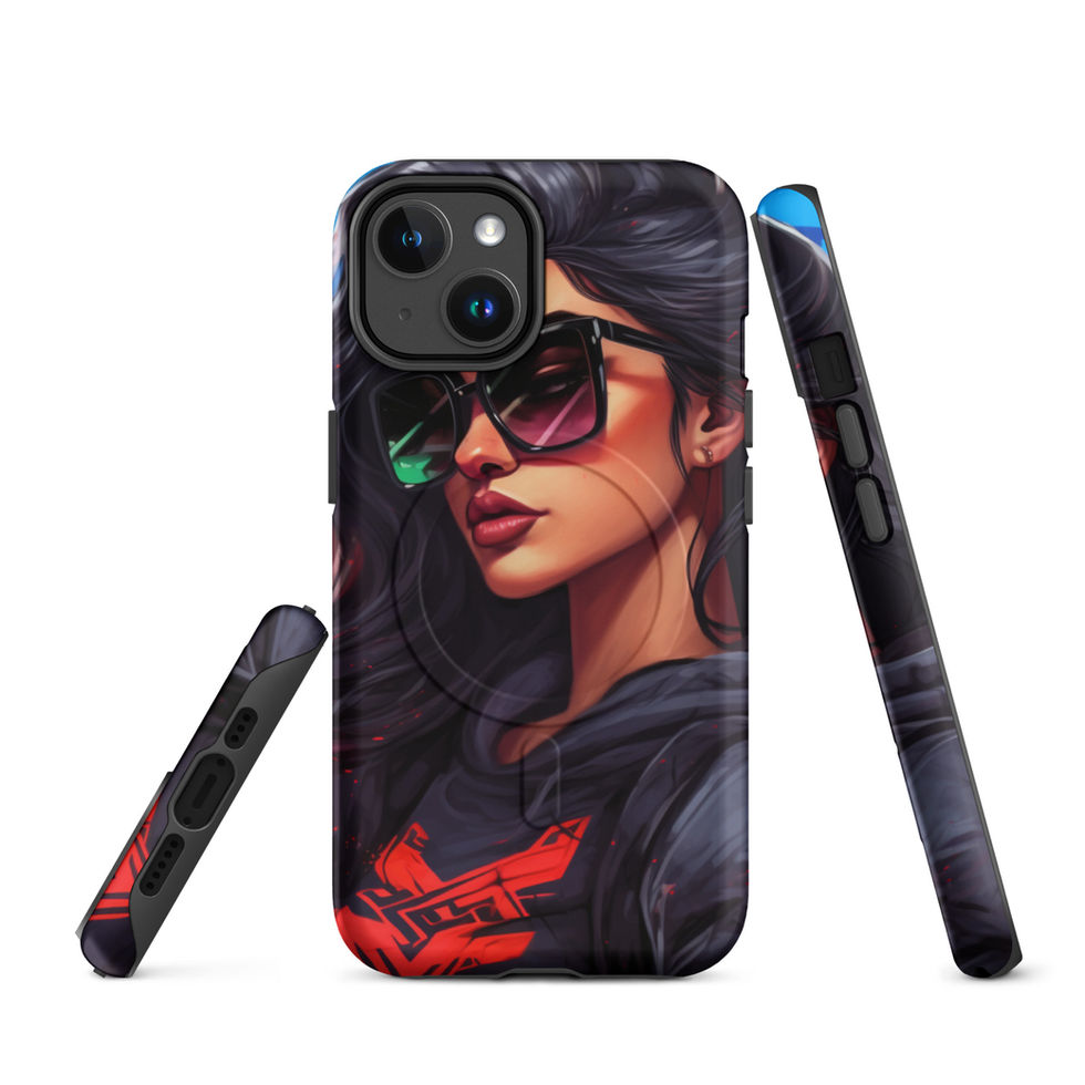 Midnight Edge MagSafe iPhone Tough Case with red graphic across her clothing