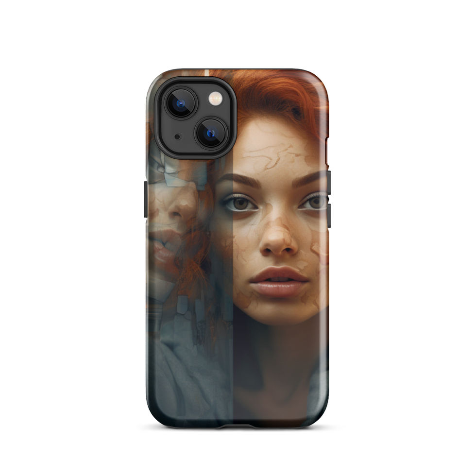 Twisted Reflection dual-layer iPhone tough case with dramatic portrait artwork, clean studio view, image 10