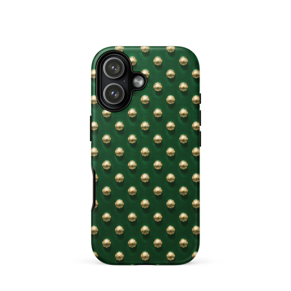 Emerald Gilt Dots tough case for iPhone 17, gold-look dots on emerald green