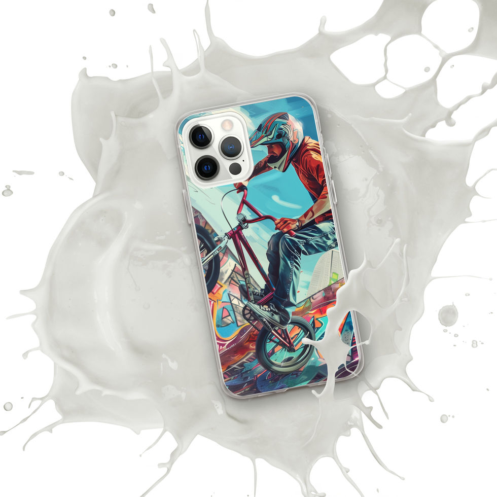 Urban Freestyle Clear case for iPhone 12 Pro Max, BMX rider and colourful graffiti, white paint splash background
