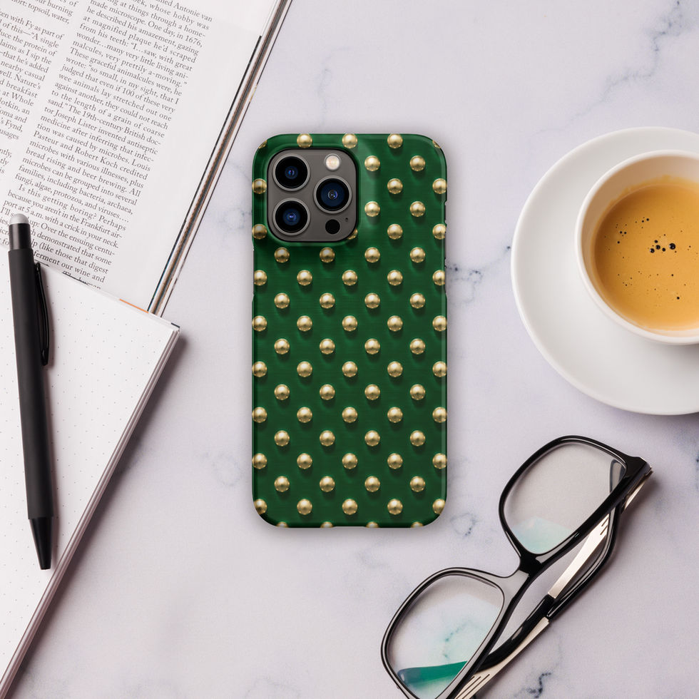 Emerald Gilt Dots snap case for iPhone 14 Pro Max, gold-look dots on emerald green