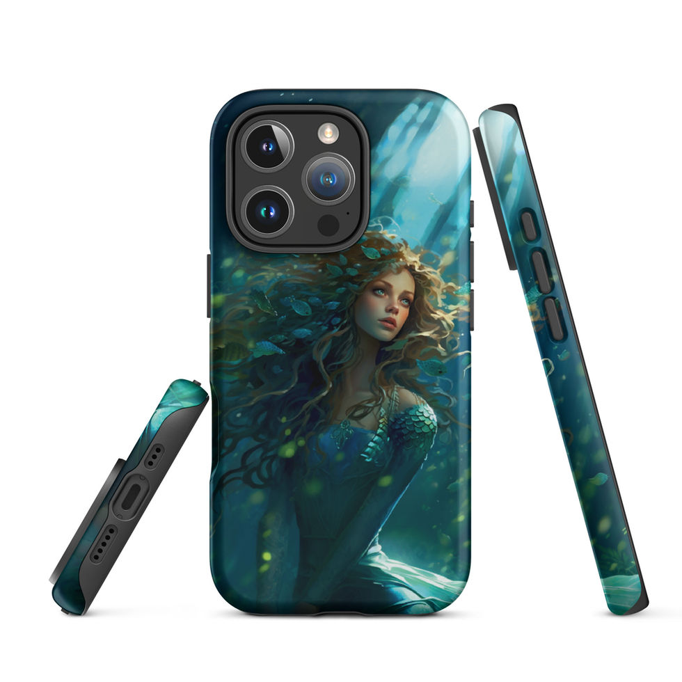 Ocean Enchantress tough iPhone case with side profile showing an underwater face beneath bands of light.