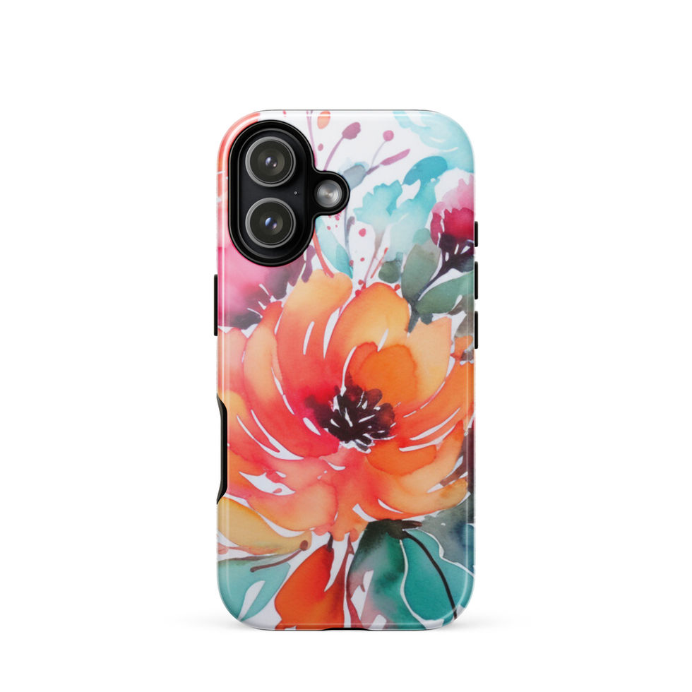 Burnt Bloom Rhapsody floral tough case on iPhone 11 with orange coral and teal painted blooms