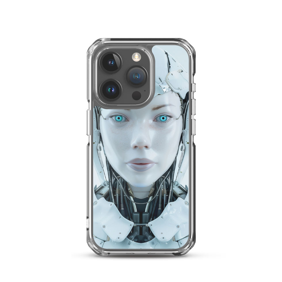 AI Celestia science-fiction portrait on a clear iPhone case – fitted iPhone case view
