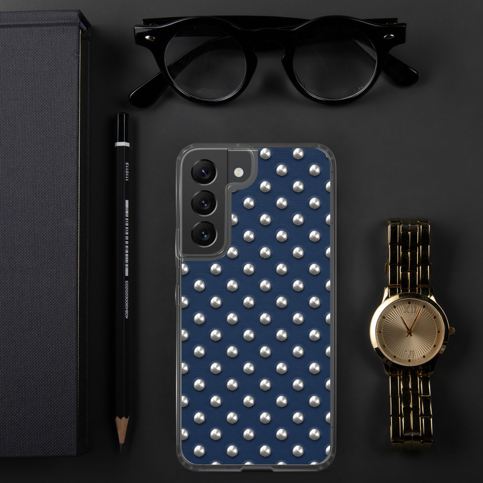 Midnight Silver Dots clear case for Samsung Galaxy S22, silver-look dots on navy blue