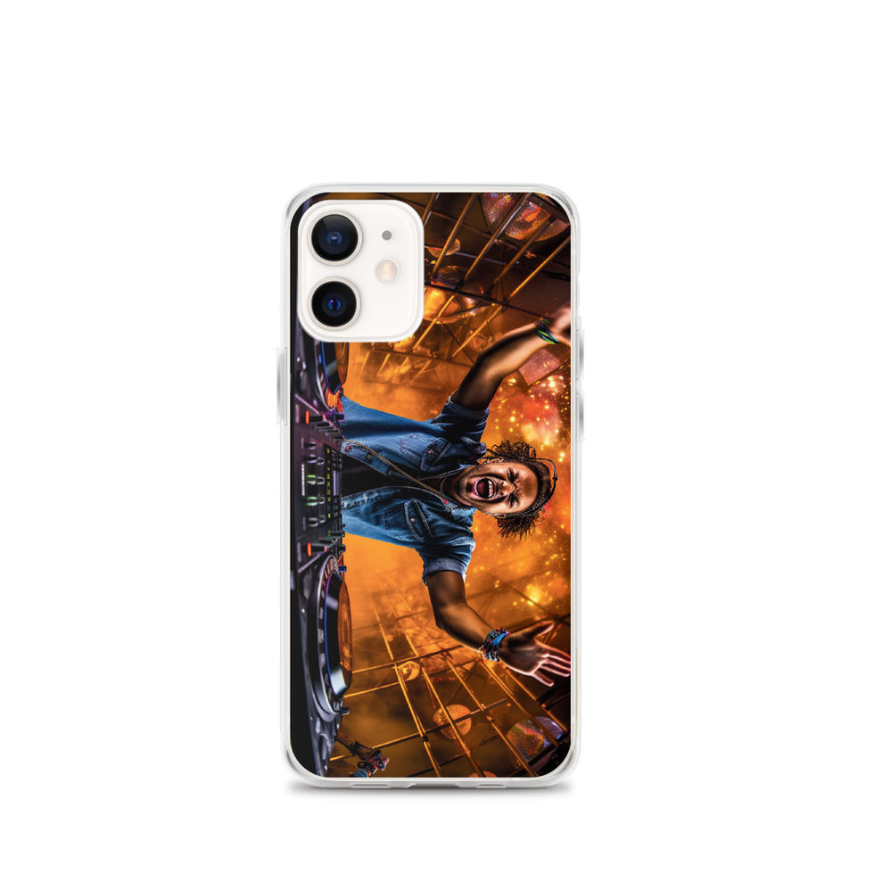 Cosmic DJ clear iPhone case with orange-and-blue DJ art, gallery image 8 of 50